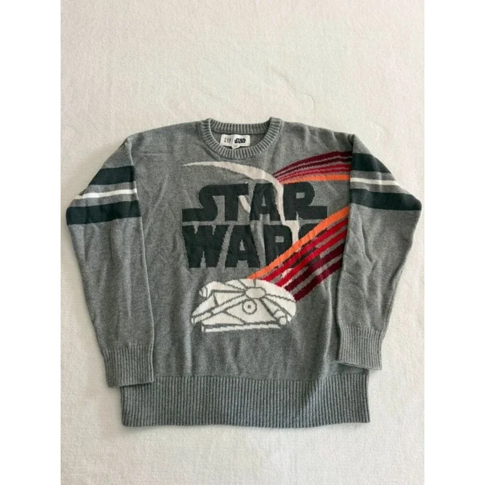 Gap Kids Star Wars Millennium Falcon Gray Intarsia Knit Pullover Sweater Size L